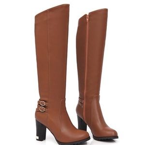 New High Heel PU Leather Knee Boots